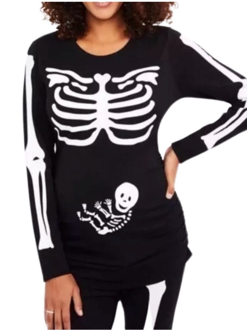 Skeleton Costume Long Sleeve T-Shirt Motherhood Maternity Halloween Size Small